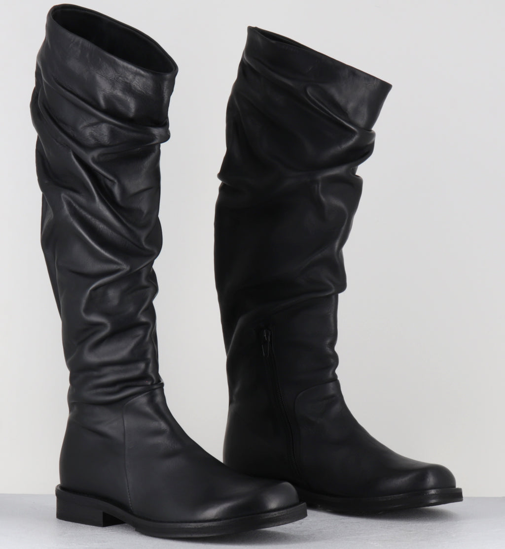 Bottes plissé en cuir noir - TAZIO TALL BOOT NERO