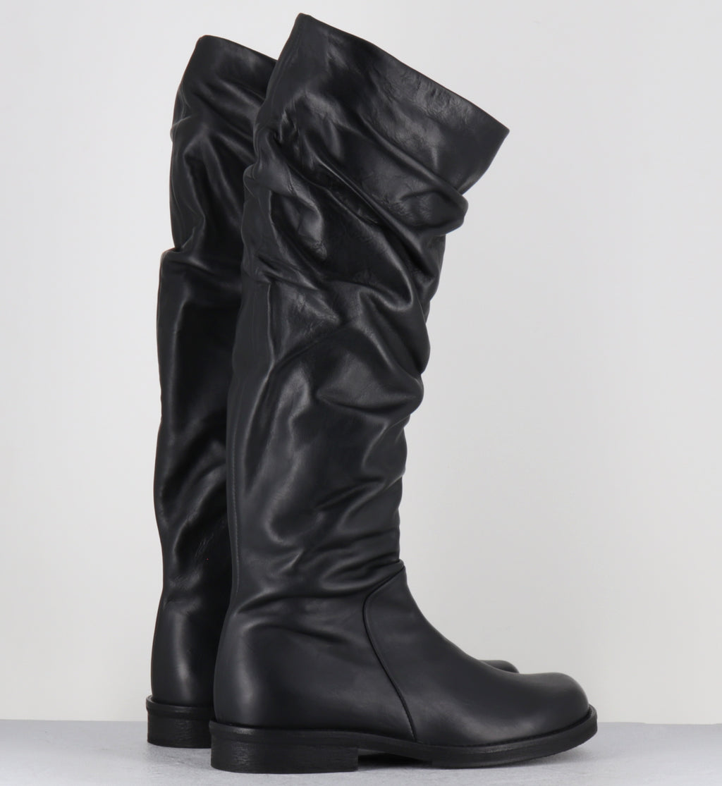 Bottes plissé en cuir noir - TAZIO TALL BOOT NERO