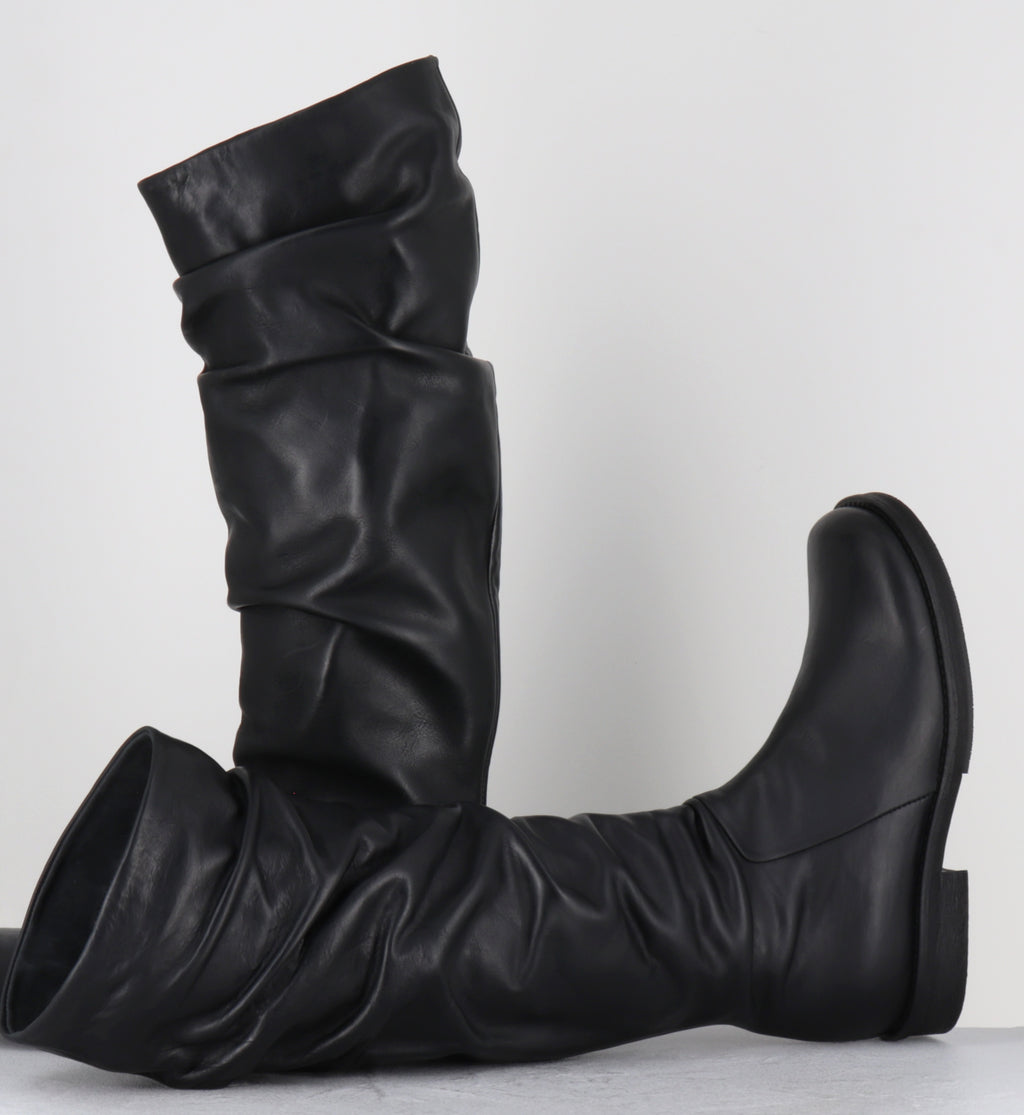 Bottes plissé en cuir noir - TAZIO TALL BOOT NERO