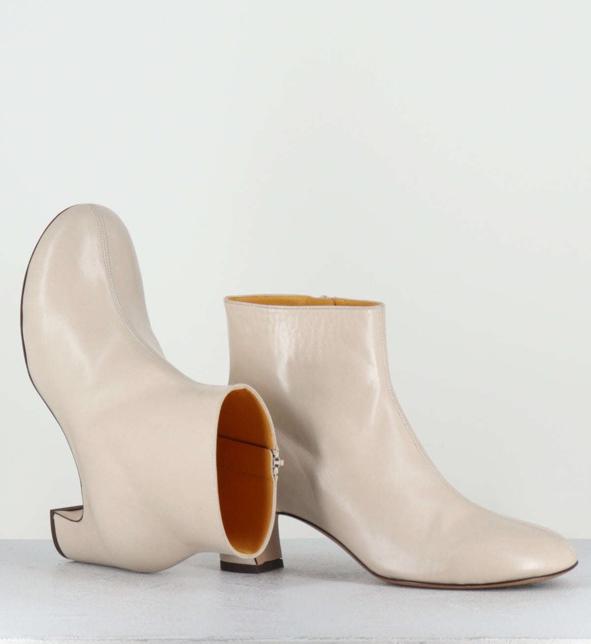 Boots en cuir blanc cassé à bout rond - A1708 SETA AVORIO