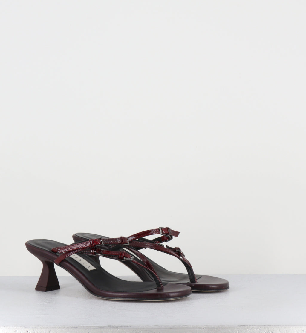 Tongs à talon en cuir bordeaux - ABISAI BURGUNDY SANDALS