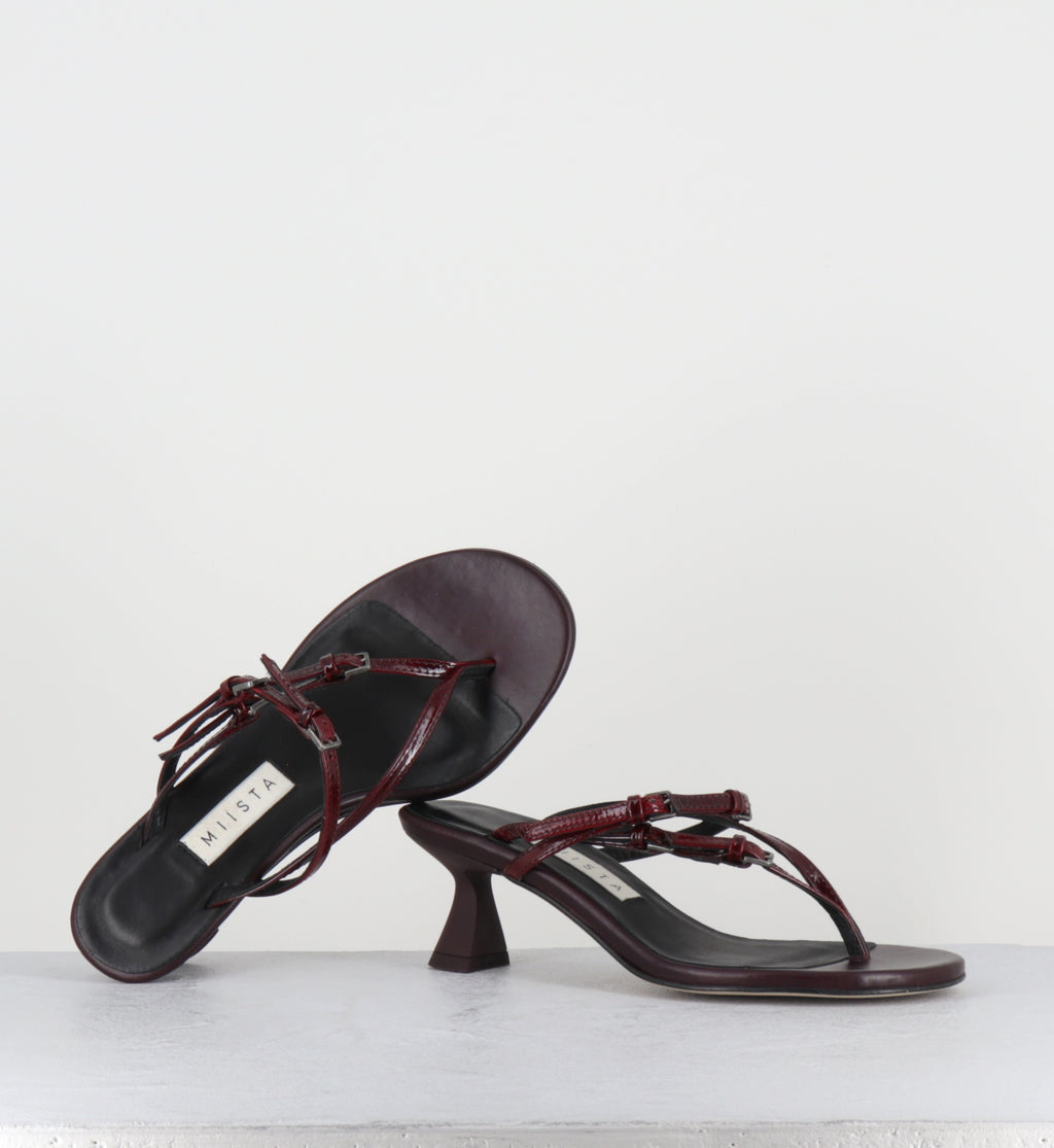 Tongs à talon en cuir bordeaux - ABISAI BURGUNDY SANDALS