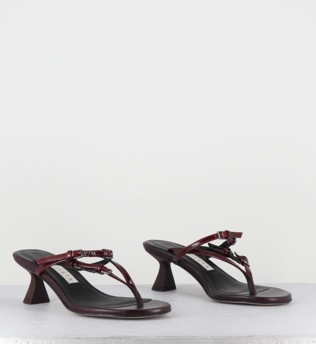 Tongs à talon en cuir bordeaux - ABISAI BURGUNDY SANDALS