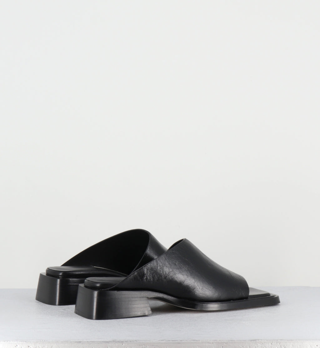 Mules en cuir noir bout carré - ALENDRA BLACK SANDALS