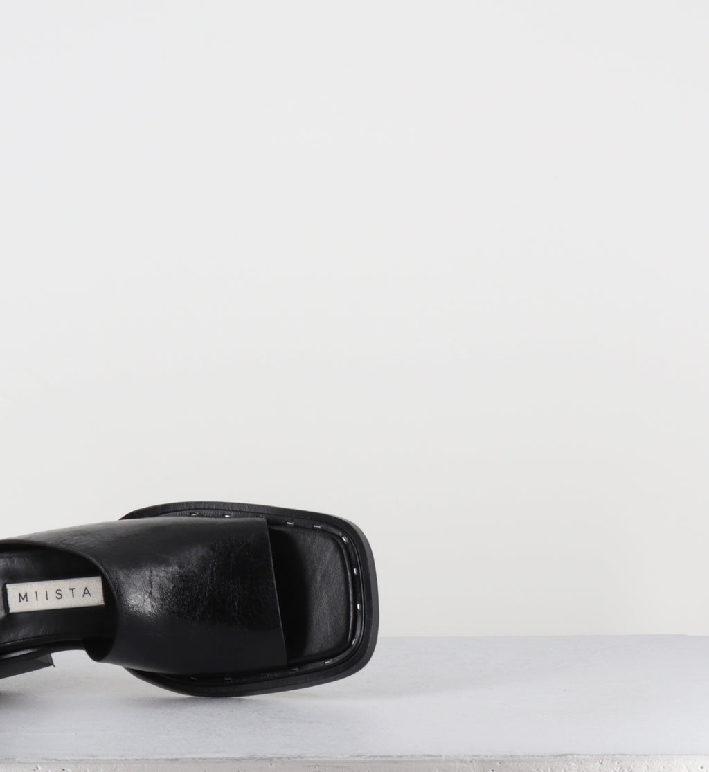 Mules en cuir noir bout carré - ALENDRA BLACK SANDALS