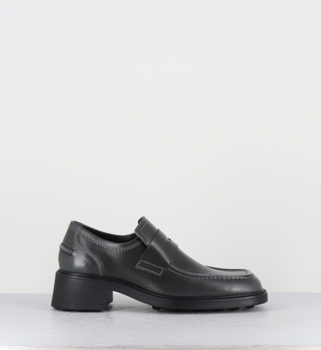 Mocassins à talon en cuir gris bleu - AMELIA BLUE LOAFERS