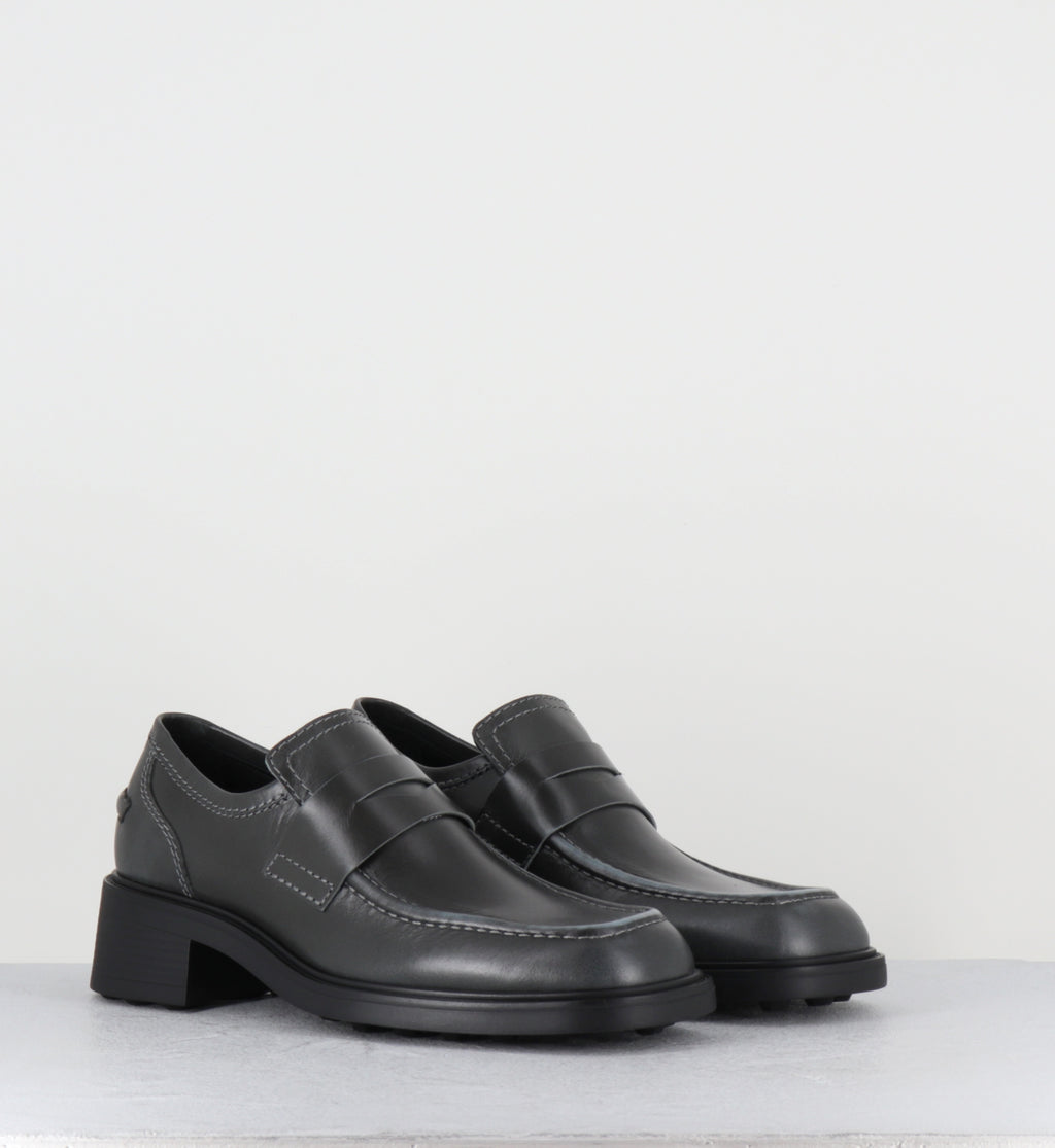 Mocassins à talon en cuir gris bleu - AMELIA BLUE LOAFERS