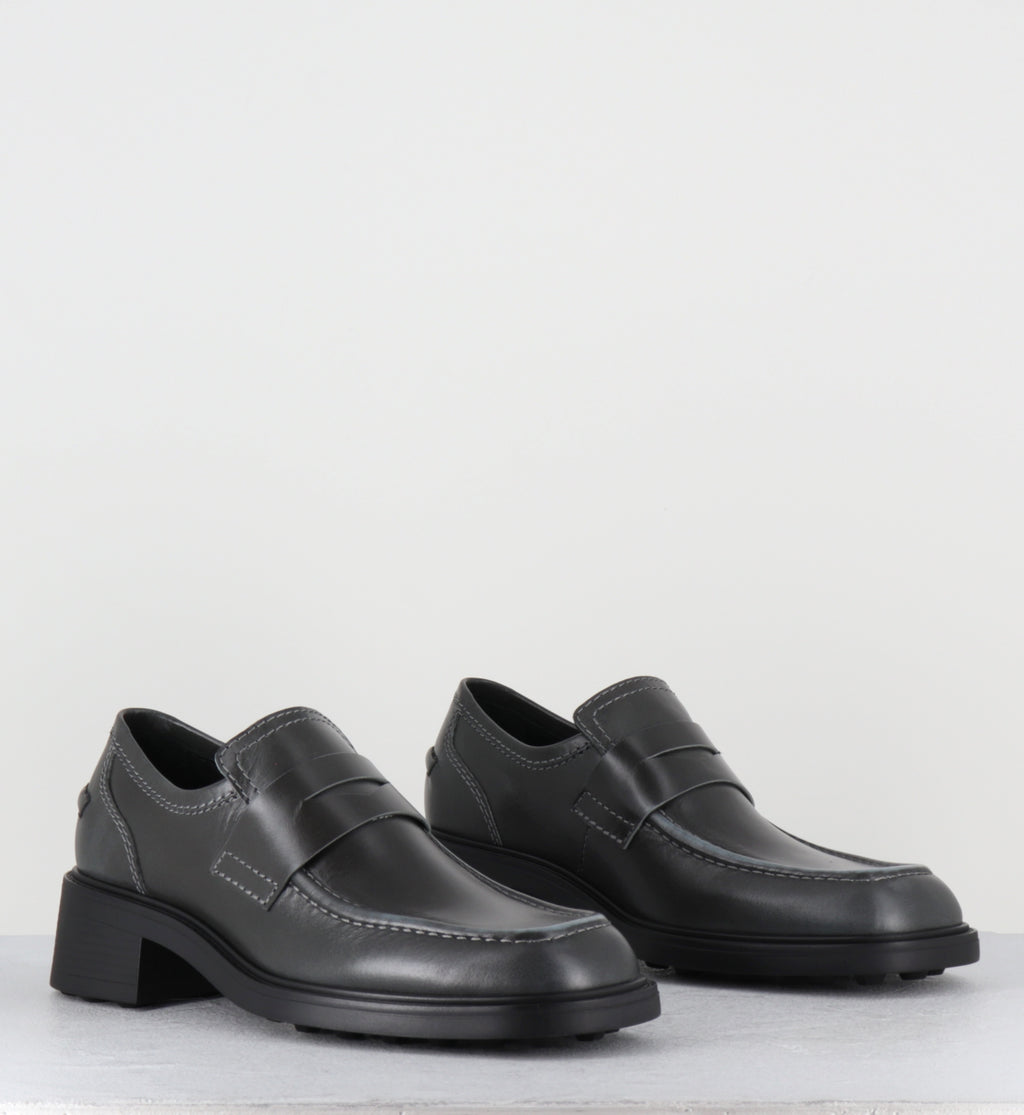 Mocassins à talon en cuir gris bleu - AMELIA BLUE LOAFERS