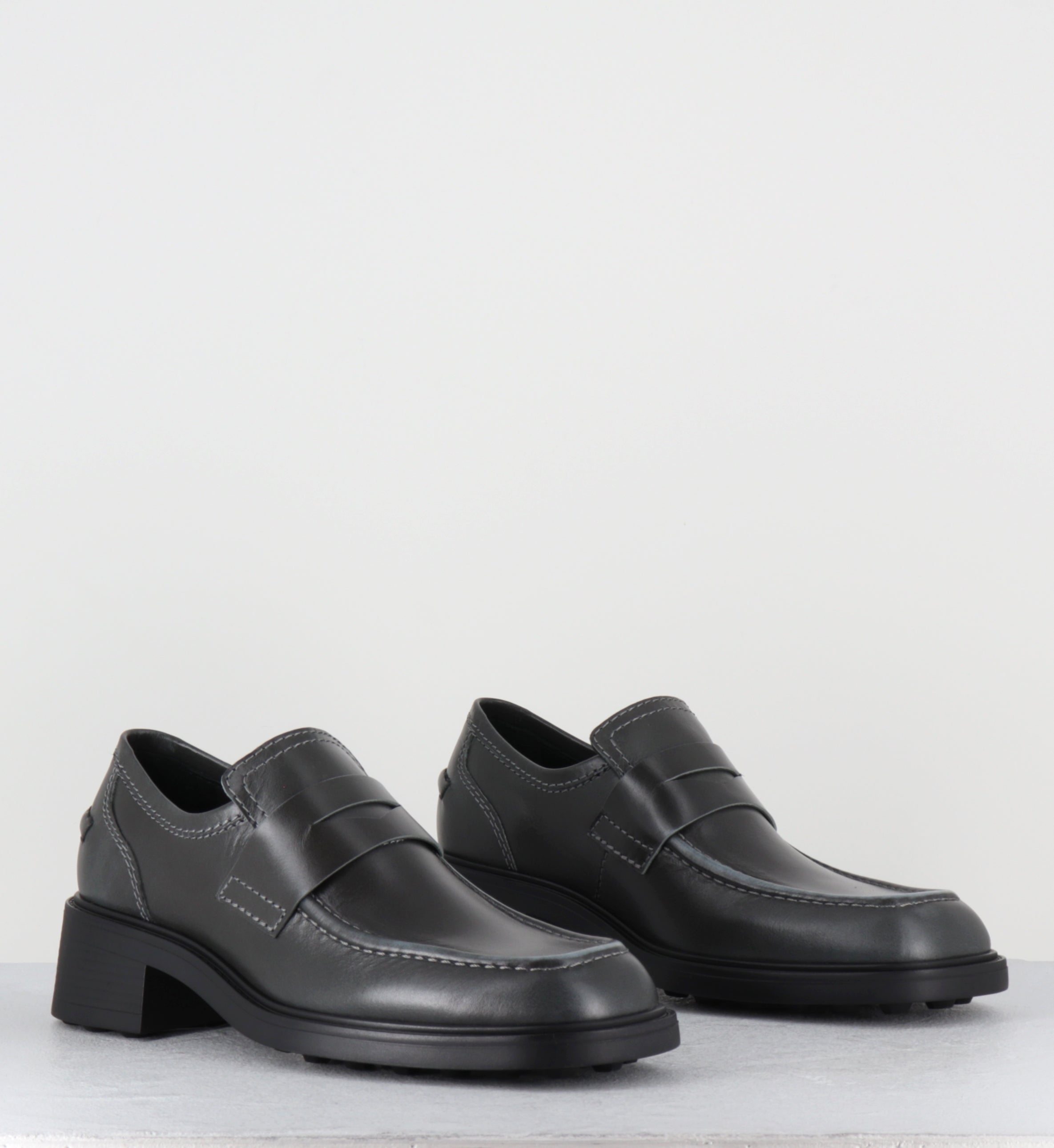 Mocassins à talon en cuir gris bleu - AMELIA BLUE LOAFERS