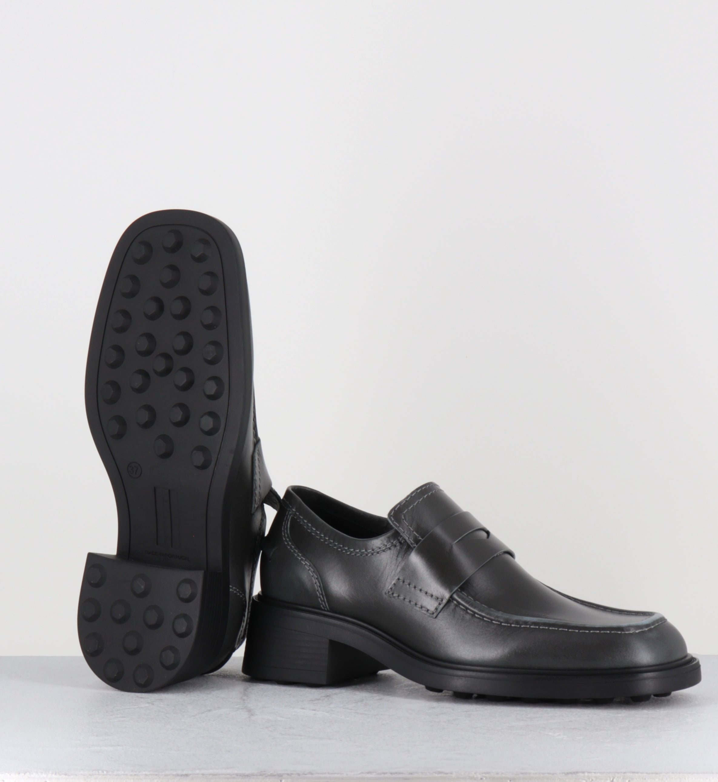 Mocassins à talon en cuir gris bleu - AMELIA BLUE LOAFERS