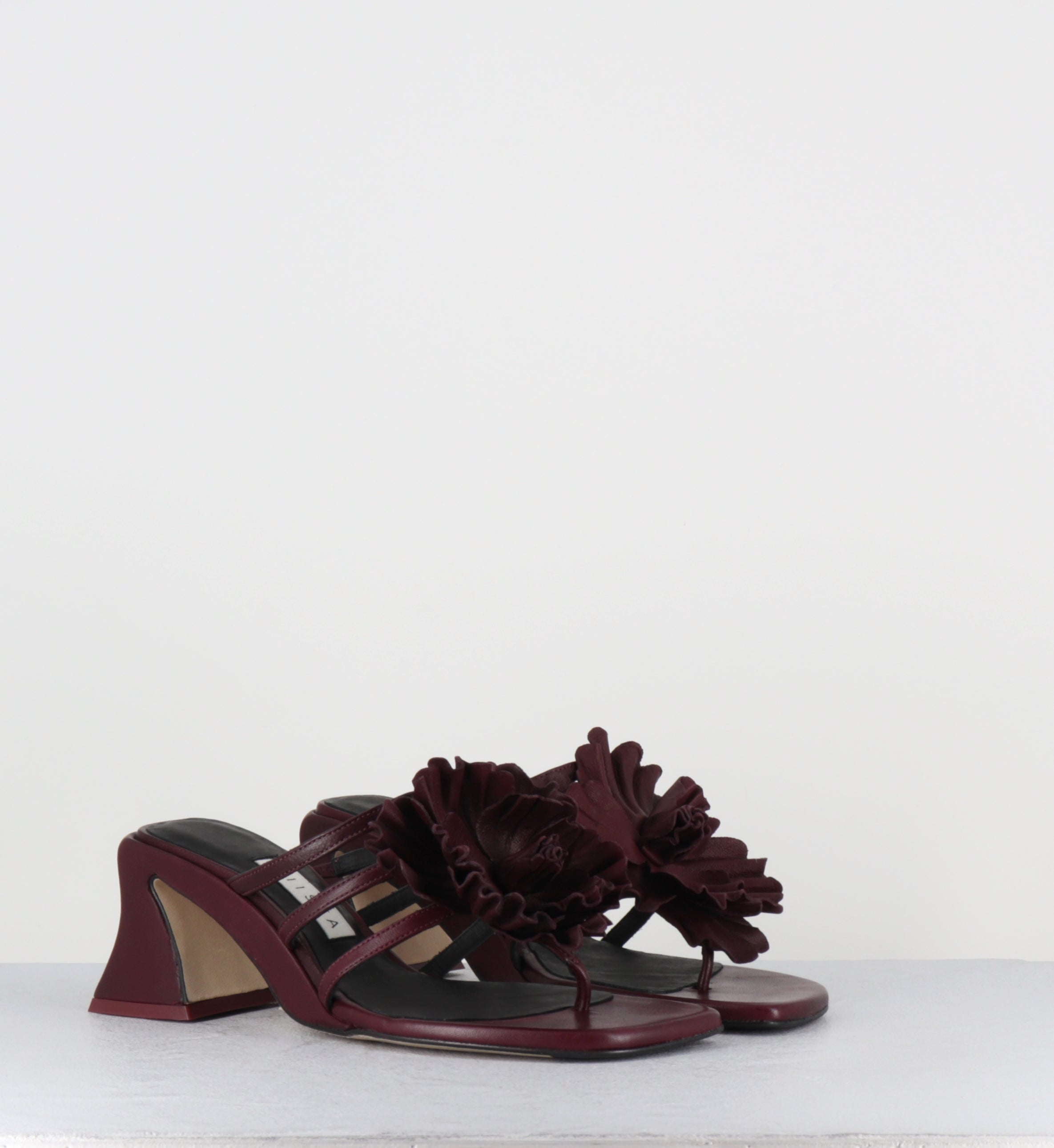 Sandales tongs à fleur en cuir bordeaux - HARA BURGUNDY SANDALS