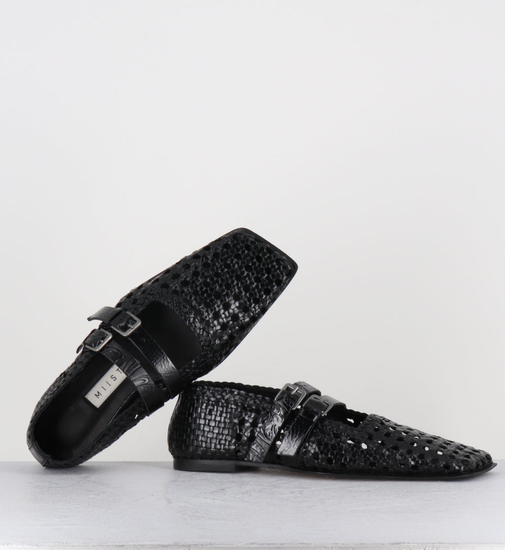 Ballerines en cuir tressé noir - KIRAN STRAPPY BLACK
