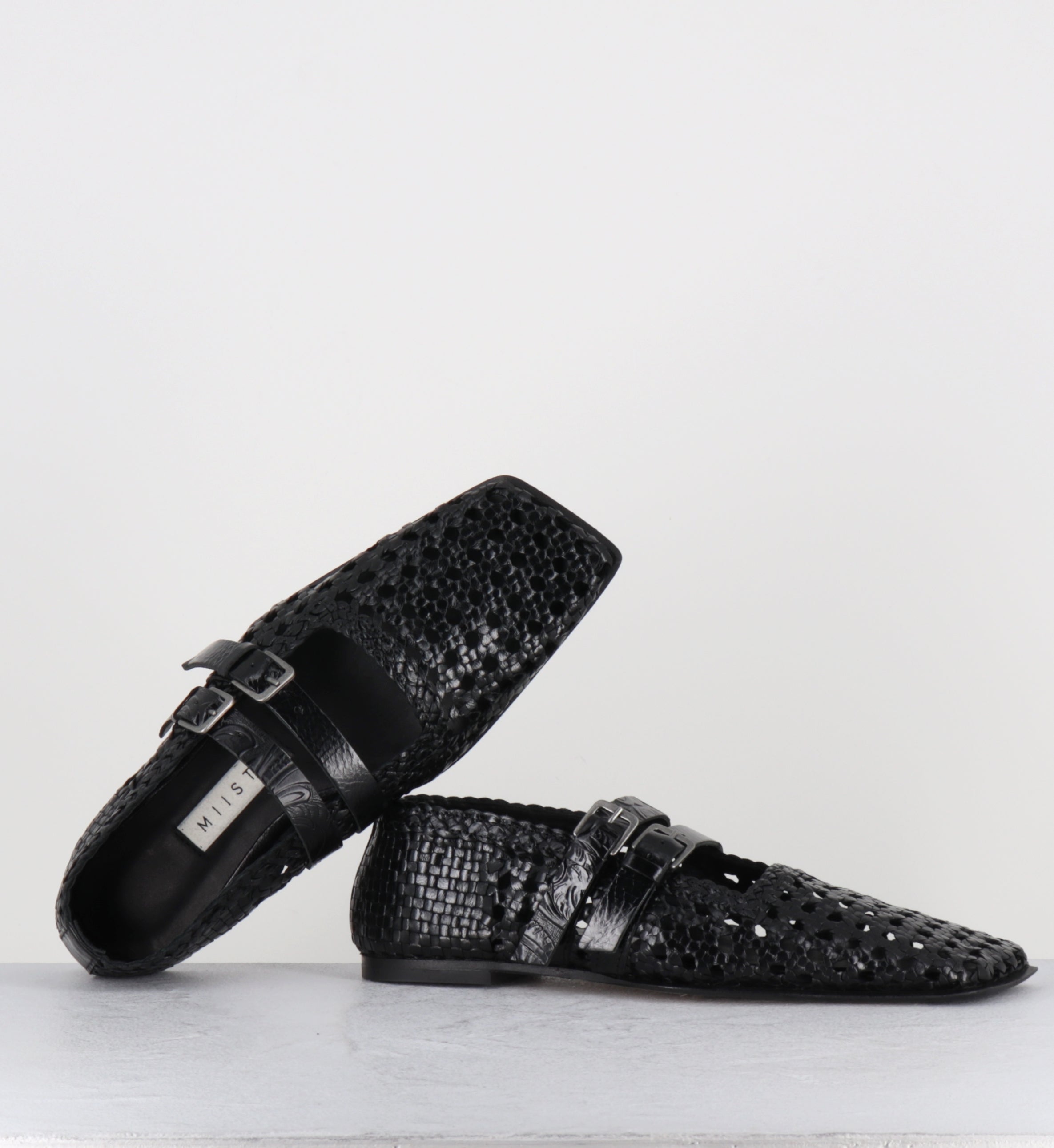 Ballerines en cuir tressé noir - KIRAN STRAPPY BLACK