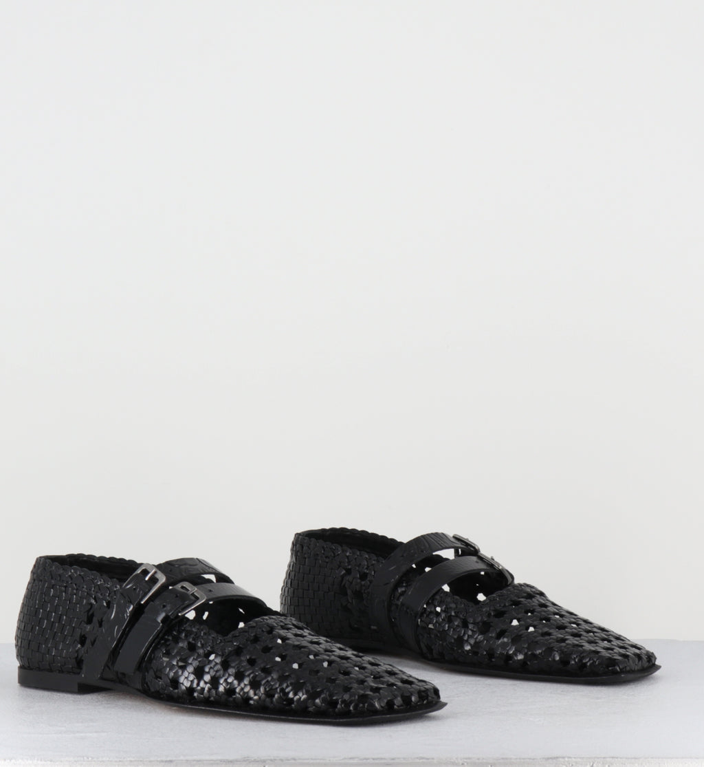 Ballerines en cuir tressé noir - KIRAN STRAPPY BLACK