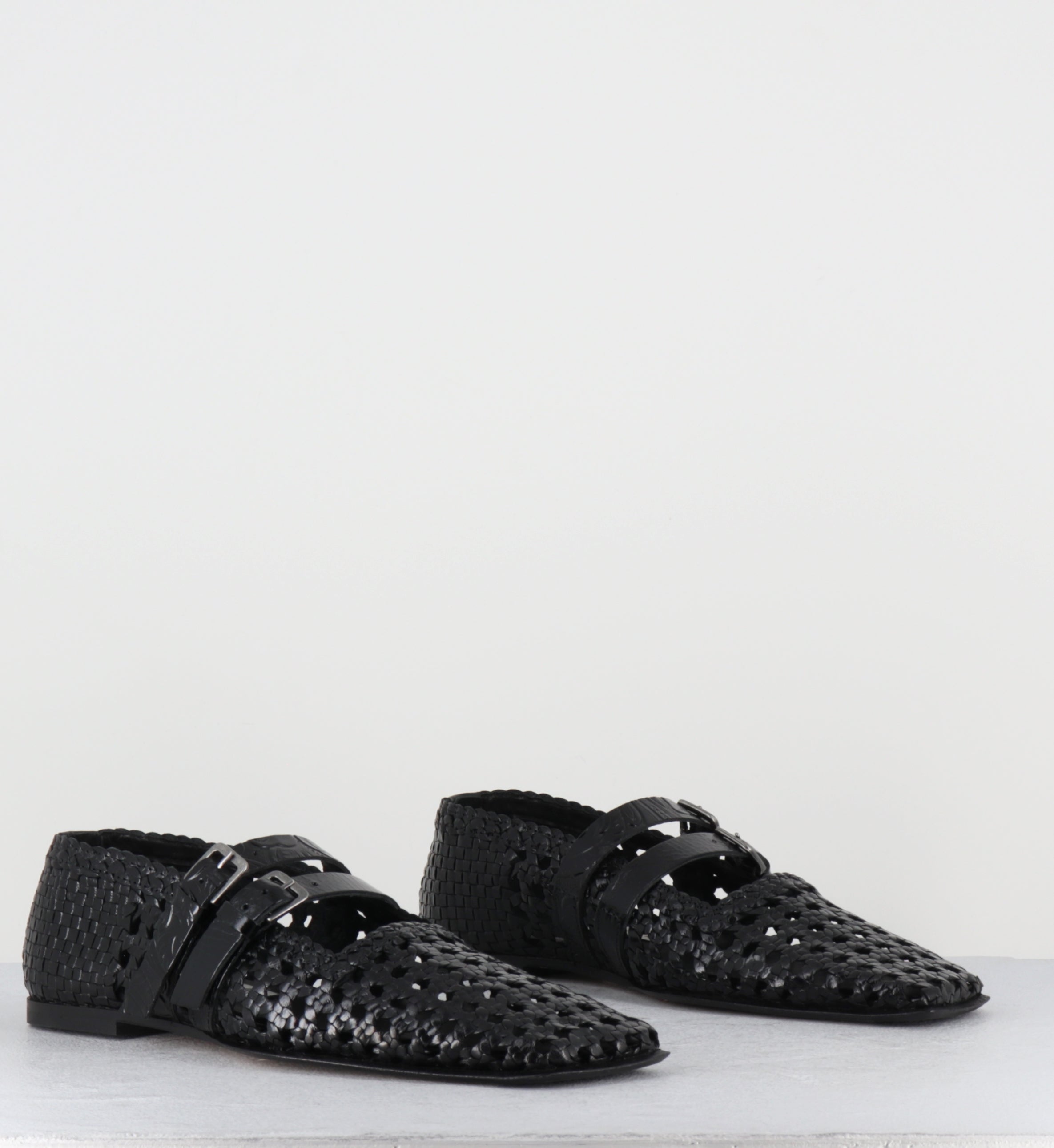Ballerines en cuir tressé noir - KIRAN STRAPPY BLACK
