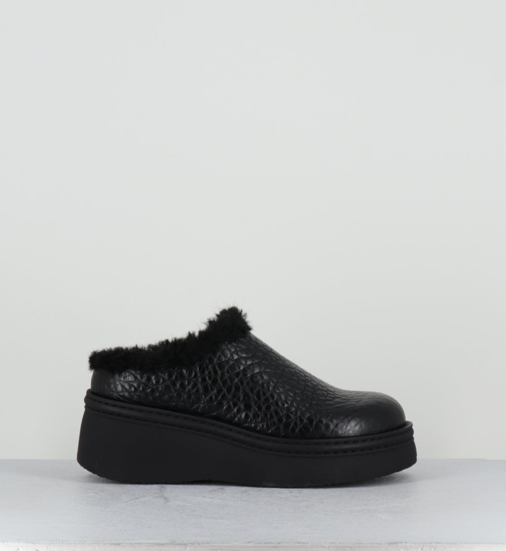 Sabots fourrés en cuir noir - KRISTI BLACK MULES