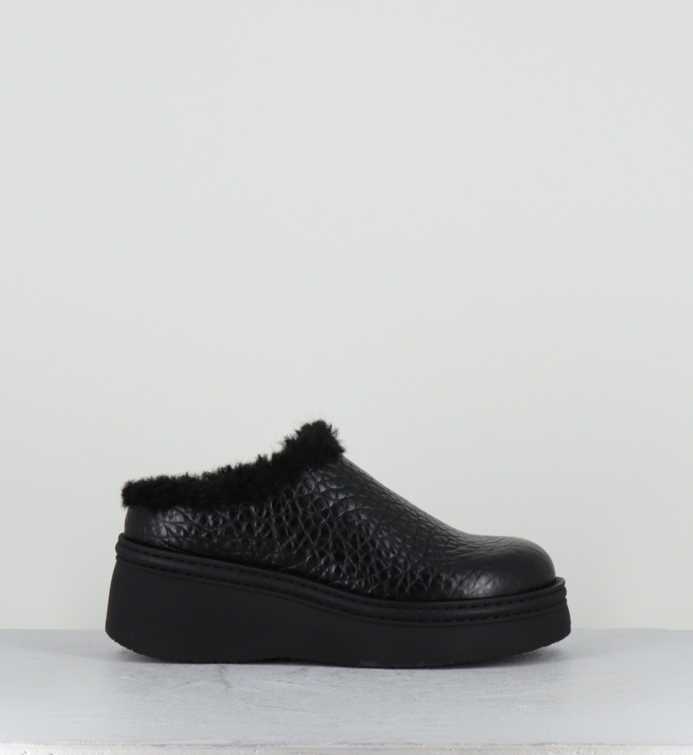 Sabots fourrés en cuir noir - KRISTI BLACK MULES