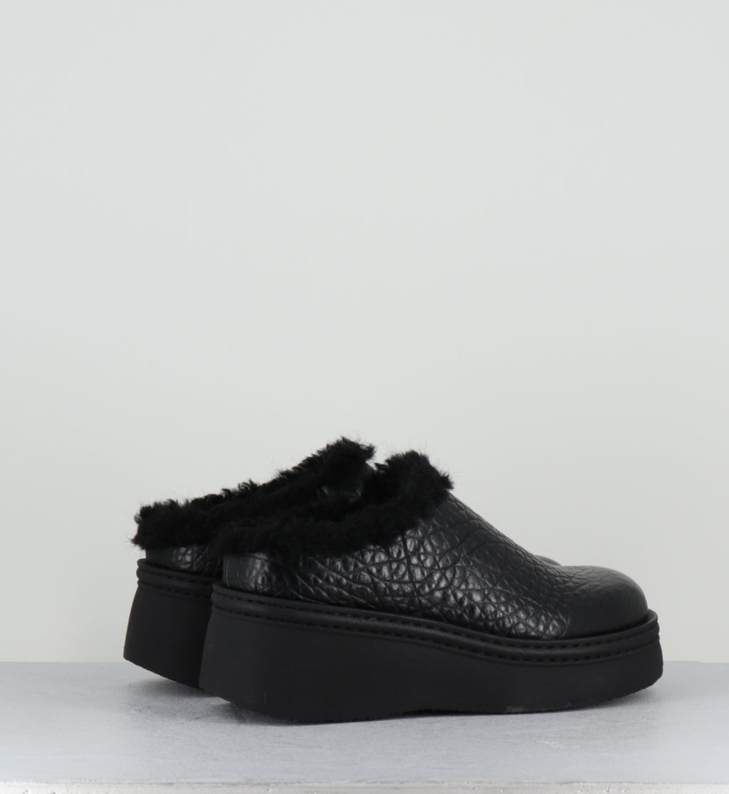 Sabots fourrés en cuir noir - KRISTI BLACK MULES