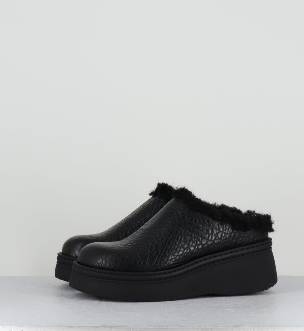 Sabots fourrés en cuir noir - KRISTI BLACK MULES