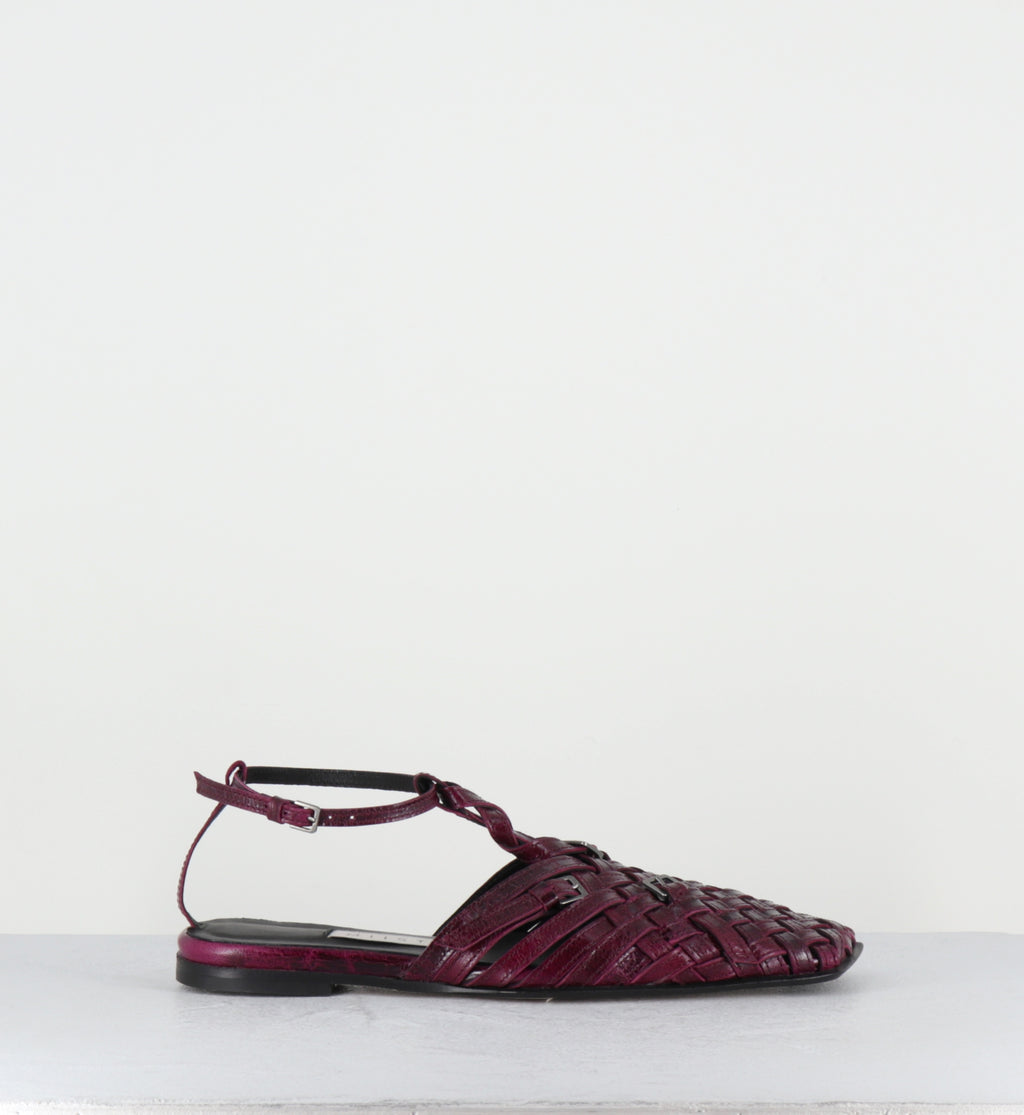 Mary-jane en cuir tressé prune - MAYRA PURPLE SANDALS