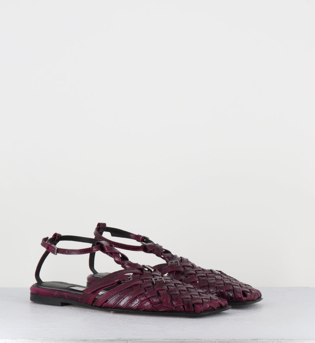 Mary-jane en cuir tressé prune - MAYRA PURPLE SANDALS