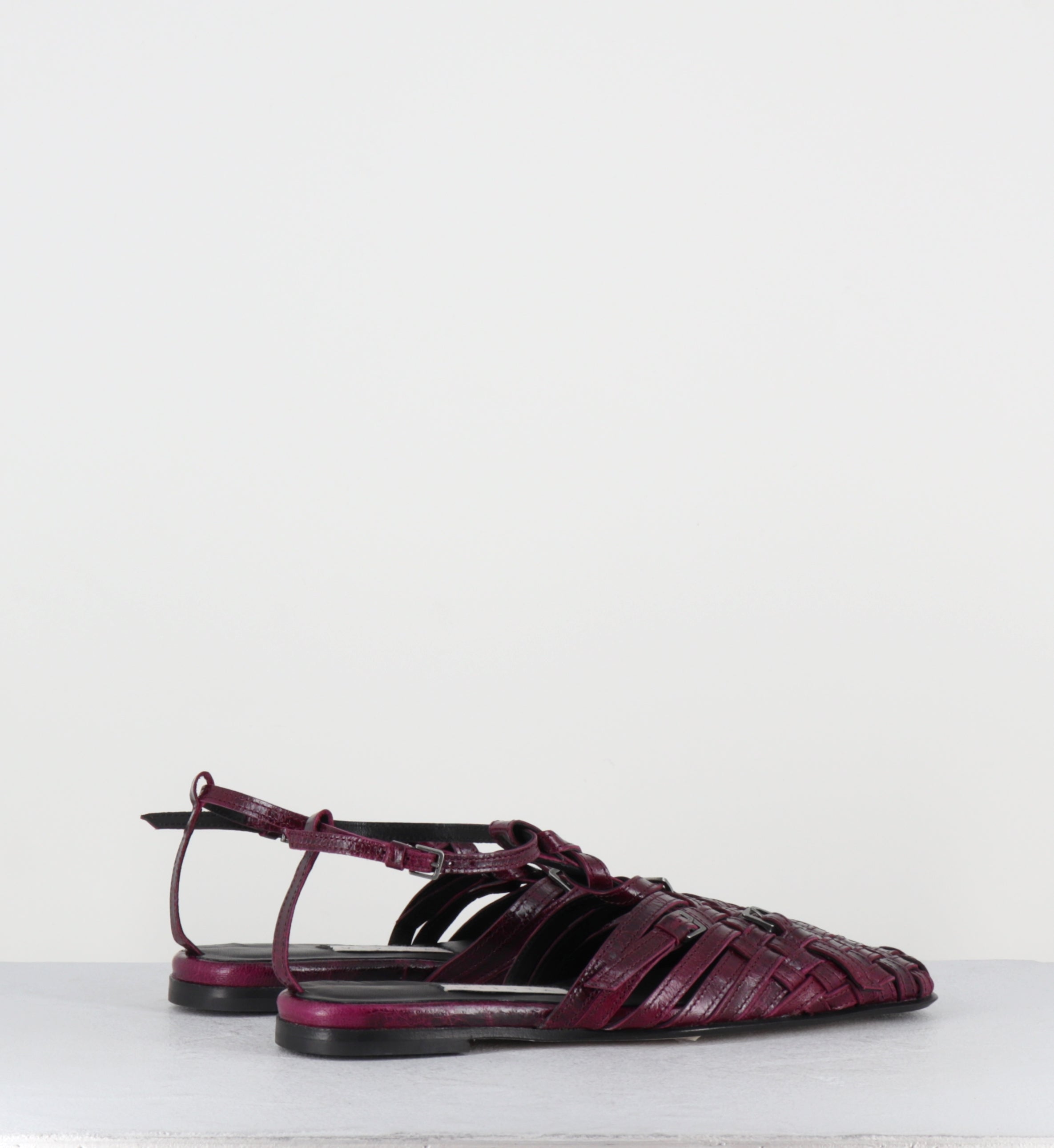 Mary-jane en cuir tressé prune - MAYRA PURPLE SANDALS