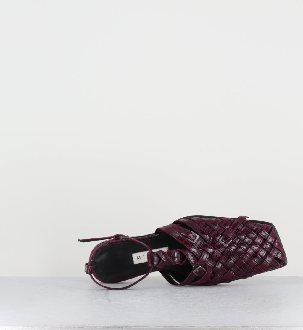 Mary-jane en cuir tressé prune - MAYRA PURPLE SANDALS