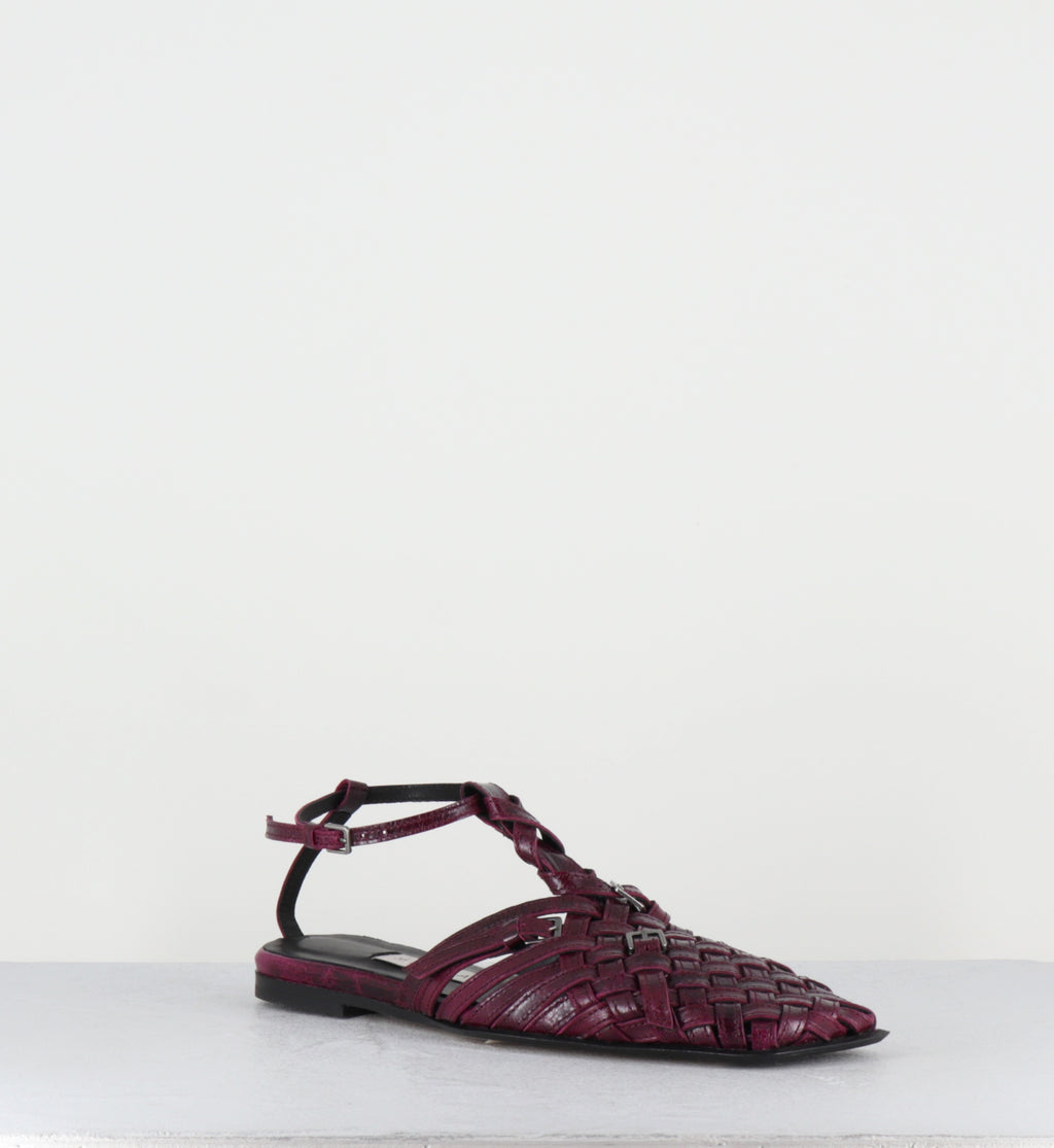 Mary-jane en cuir tressé prune - MAYRA PURPLE SANDALS