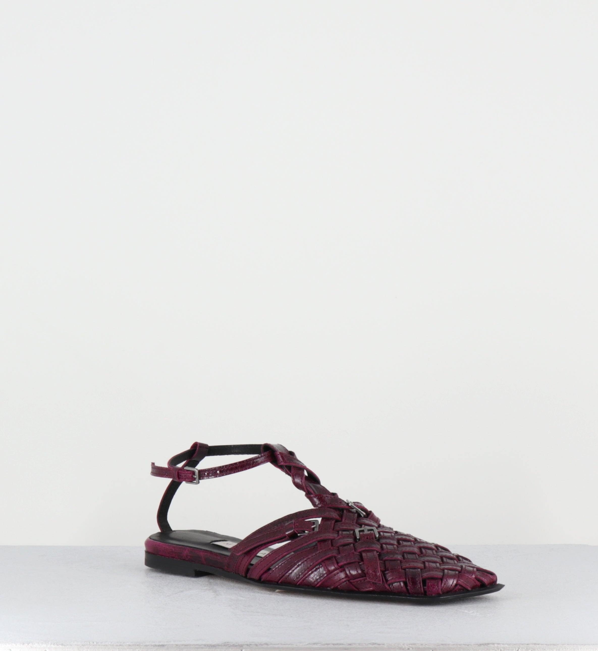Mary-jane en cuir tressé prune - MAYRA PURPLE SANDALS