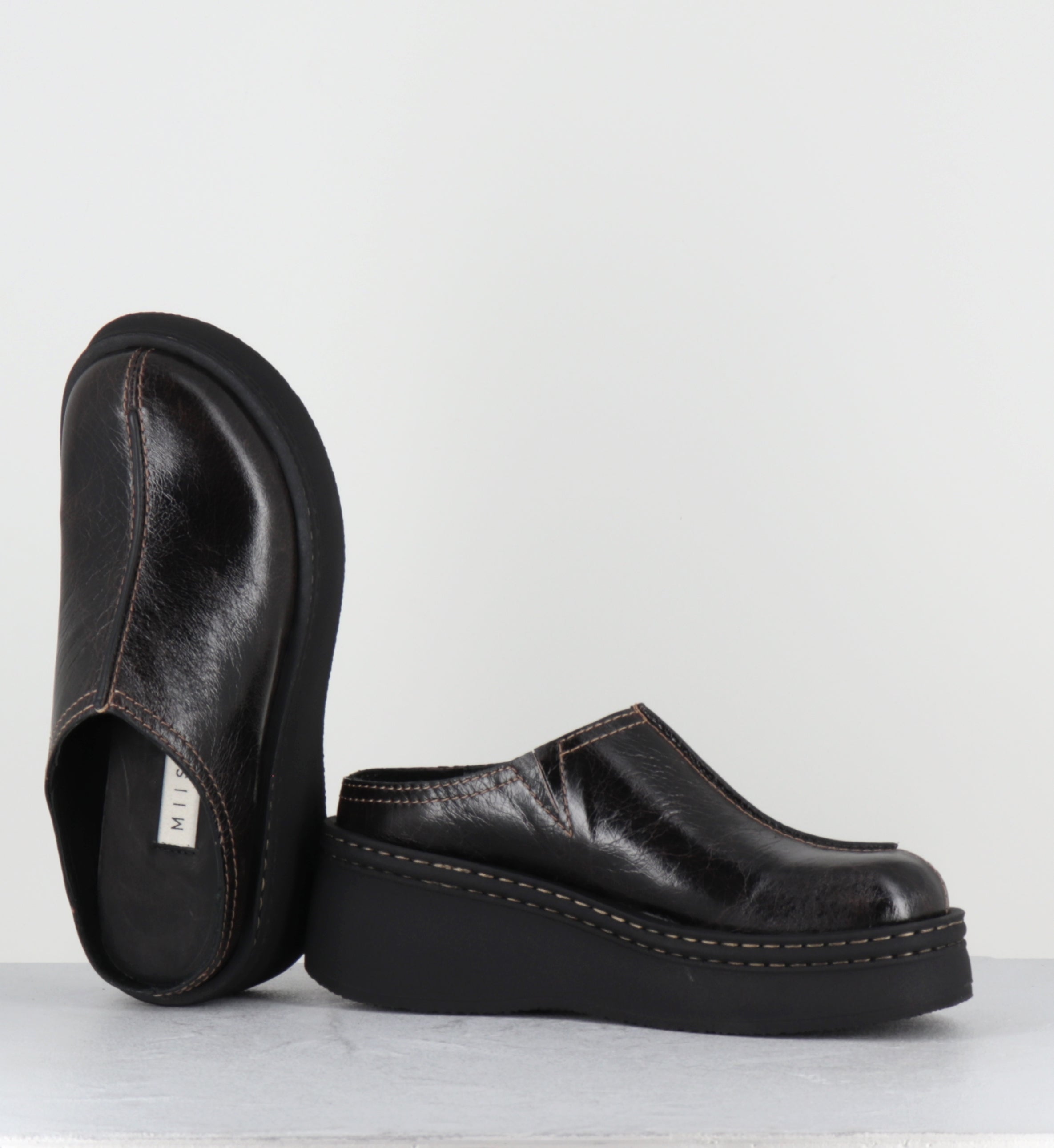 Sabot compensés en cuir marron - MEGO SHINNY TESTA