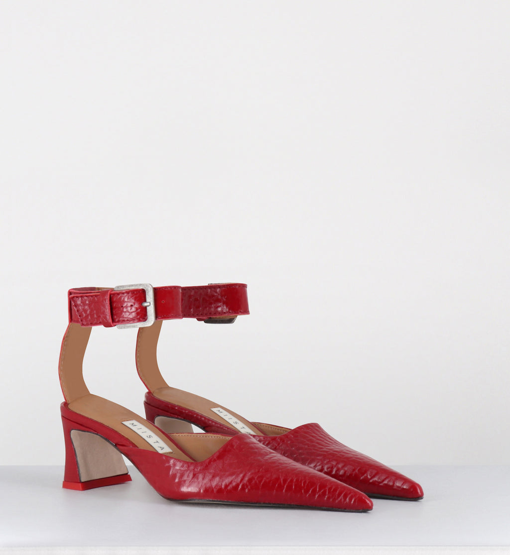 Escarpins pointu cuir rouge  - QORI ANKLE STRAP