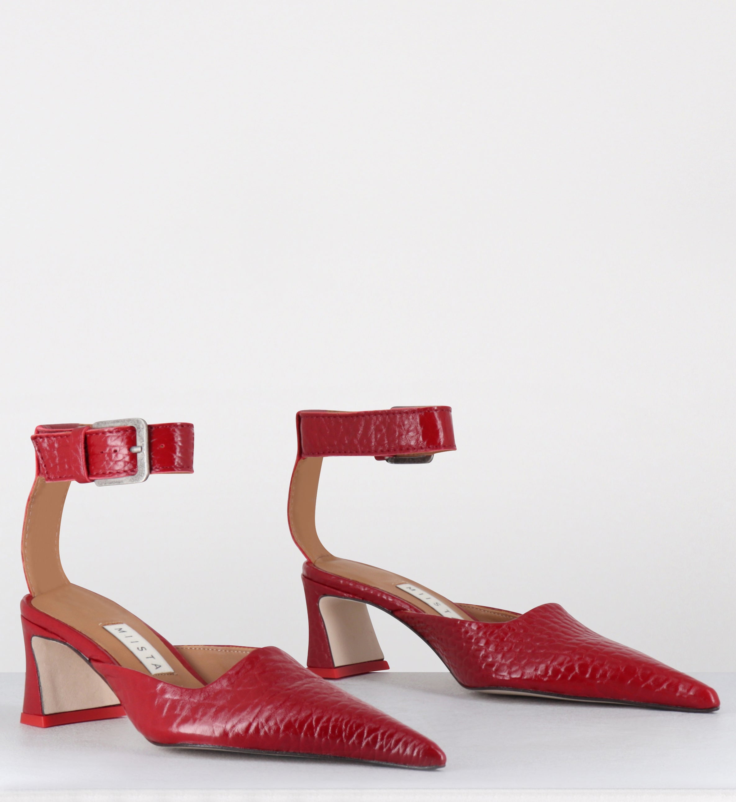 Escarpins pointu cuir rouge  - QORI ANKLE STRAP