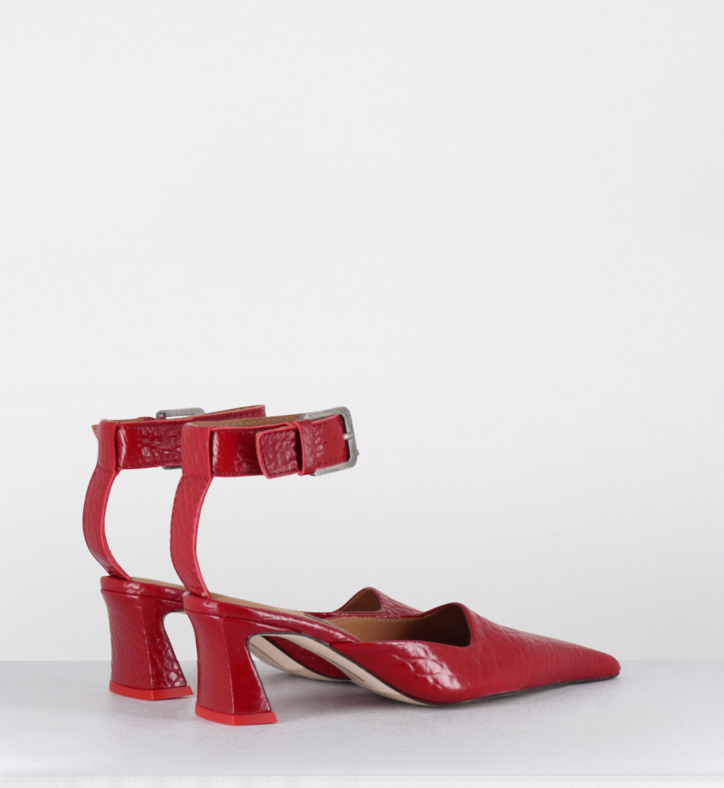 Escarpins pointu cuir rouge  - QORI ANKLE STRAP