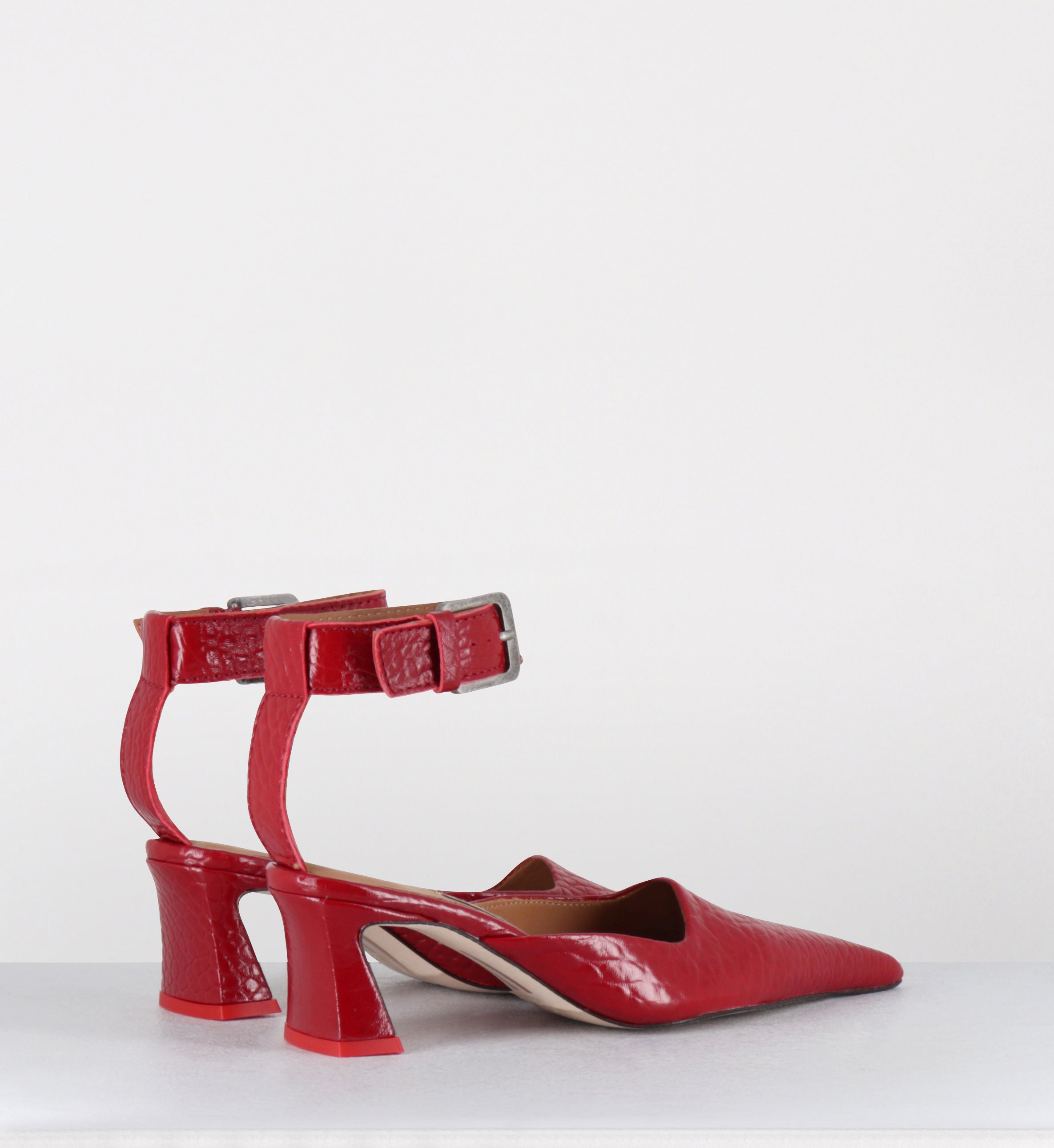 Escarpins pointu cuir rouge  - QORI ANKLE STRAP