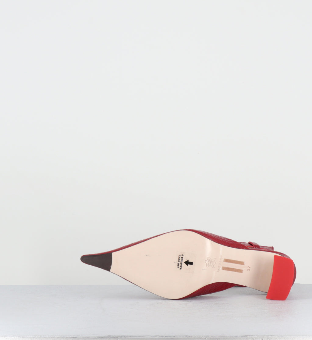 Escarpins pointu cuir rouge  - QORI ANKLE STRAP