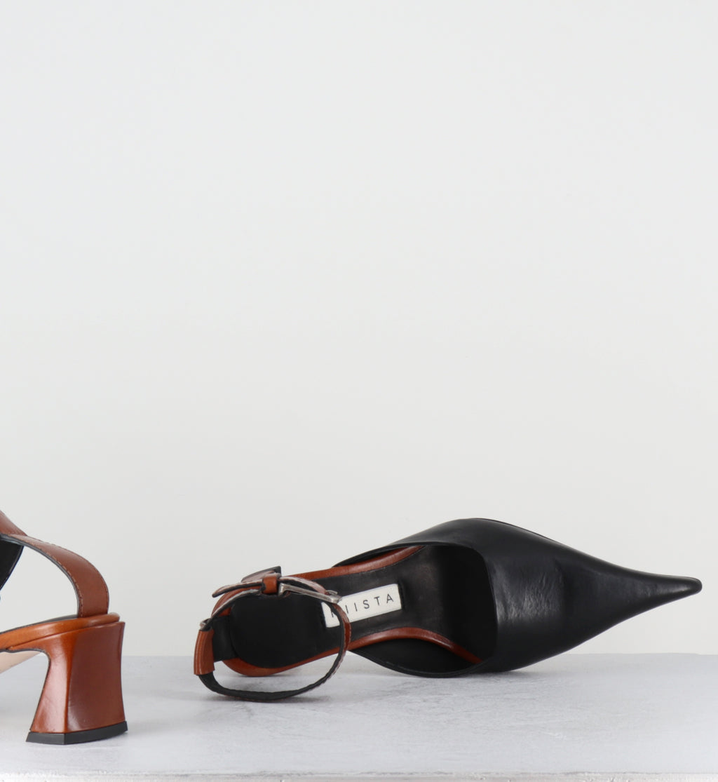 Escarpins pointu cuir noir et marron - QORI TAN ANKLE