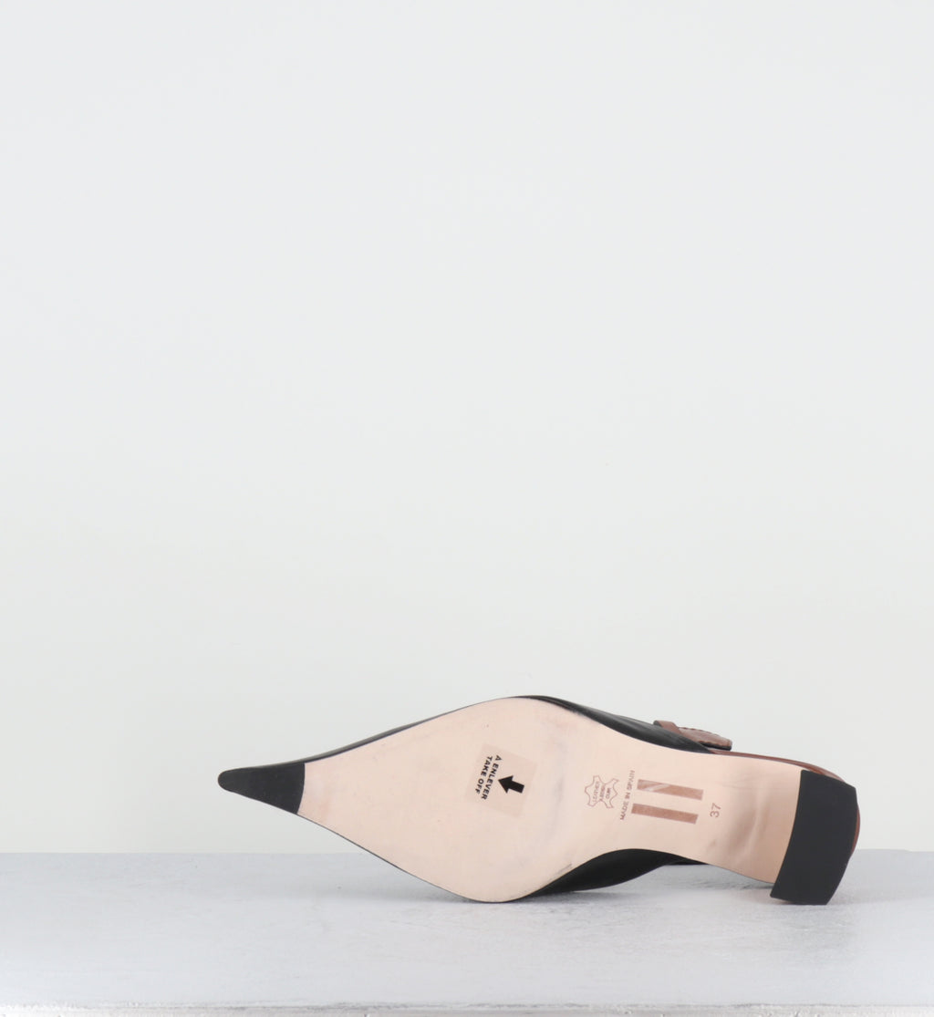 Escarpins pointu cuir noir et marron - QORI TAN ANKLE