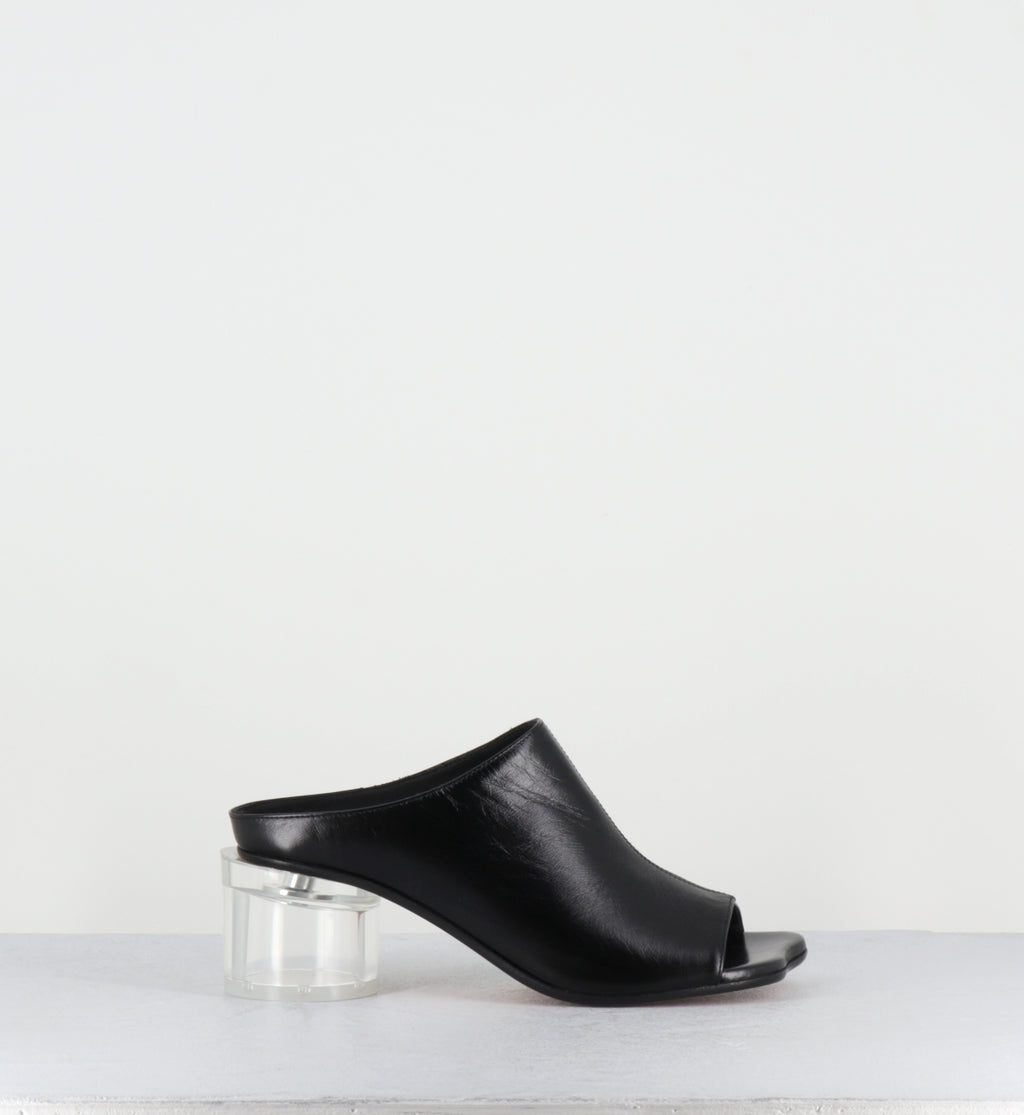 Mules en cuir noir talon plexi - S59WP0215 T8013