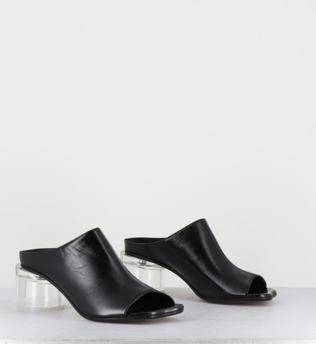 Mules en cuir noir talon plexi - S59WP0215 T8013