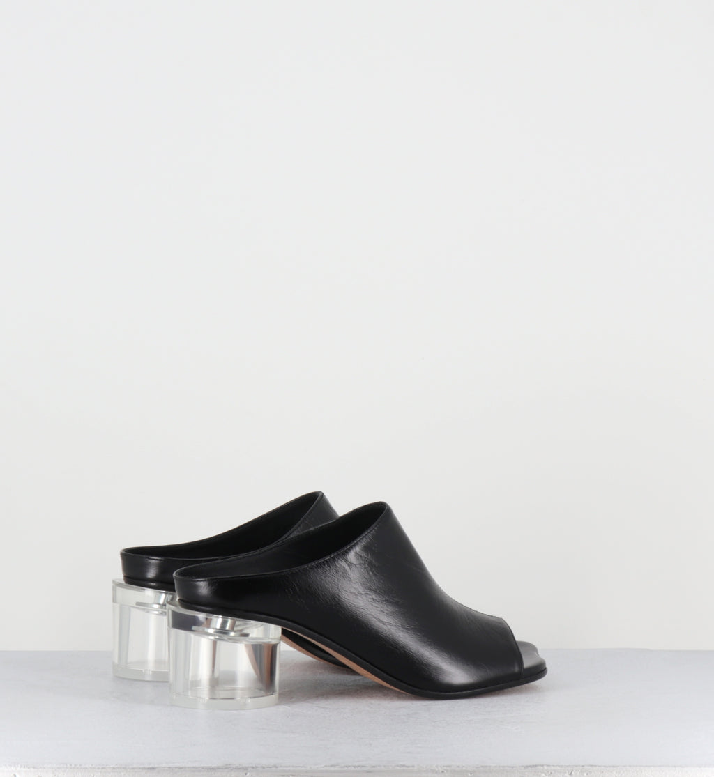 Mules en cuir noir talon plexi - S59WP0215 T8013