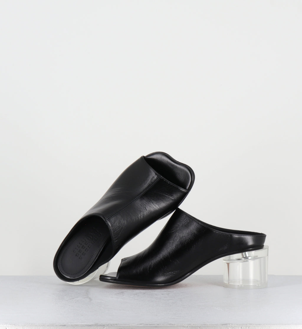 Mules en cuir noir talon plexi - S59WP0215 T8013