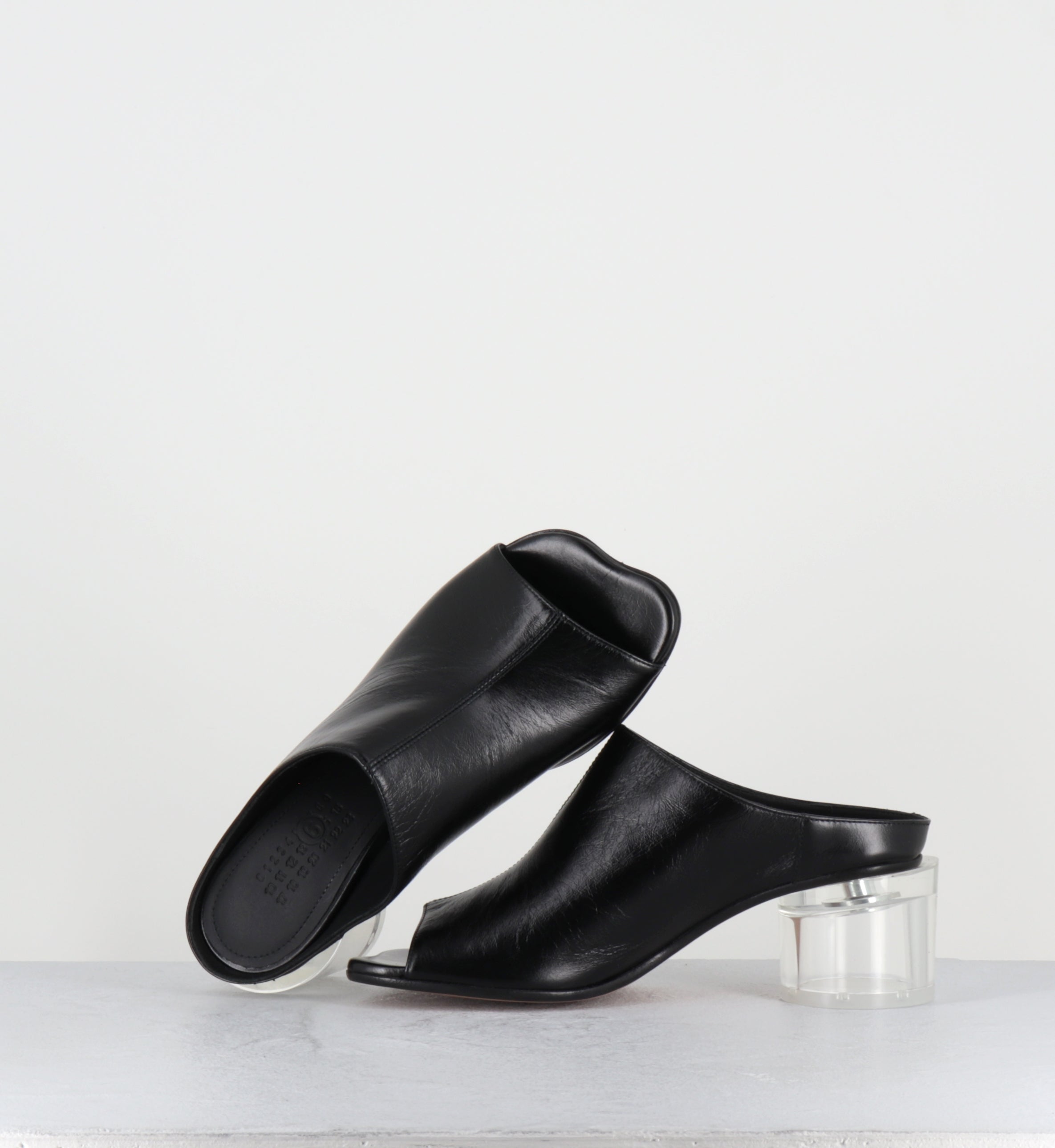 Mules en cuir noir talon plexi - S59WP0215 T8013