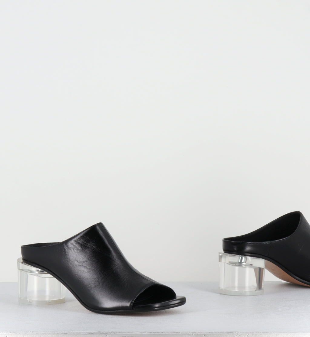 Mules en cuir noir talon plexi - S59WP0215 T8013