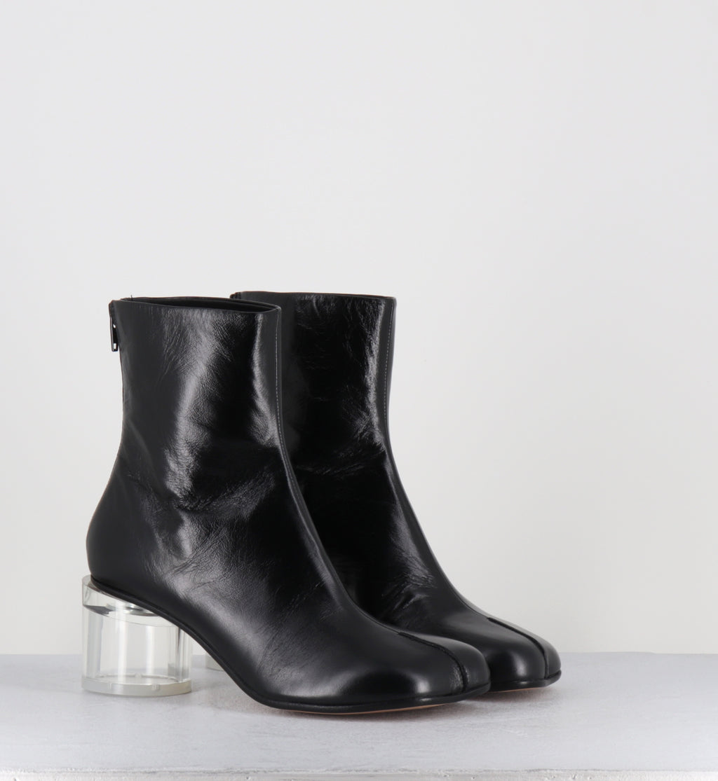 Boots en cuir noir talon plexi - S59WU0265 T8013