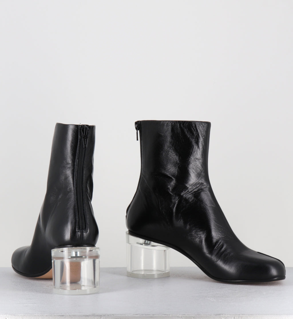Boots en cuir noir talon plexi - S59WU0265 T8013