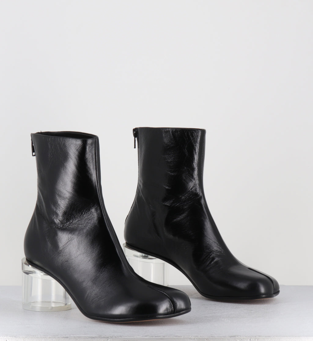 Boots en cuir noir talon plexi - S59WU0265 T8013