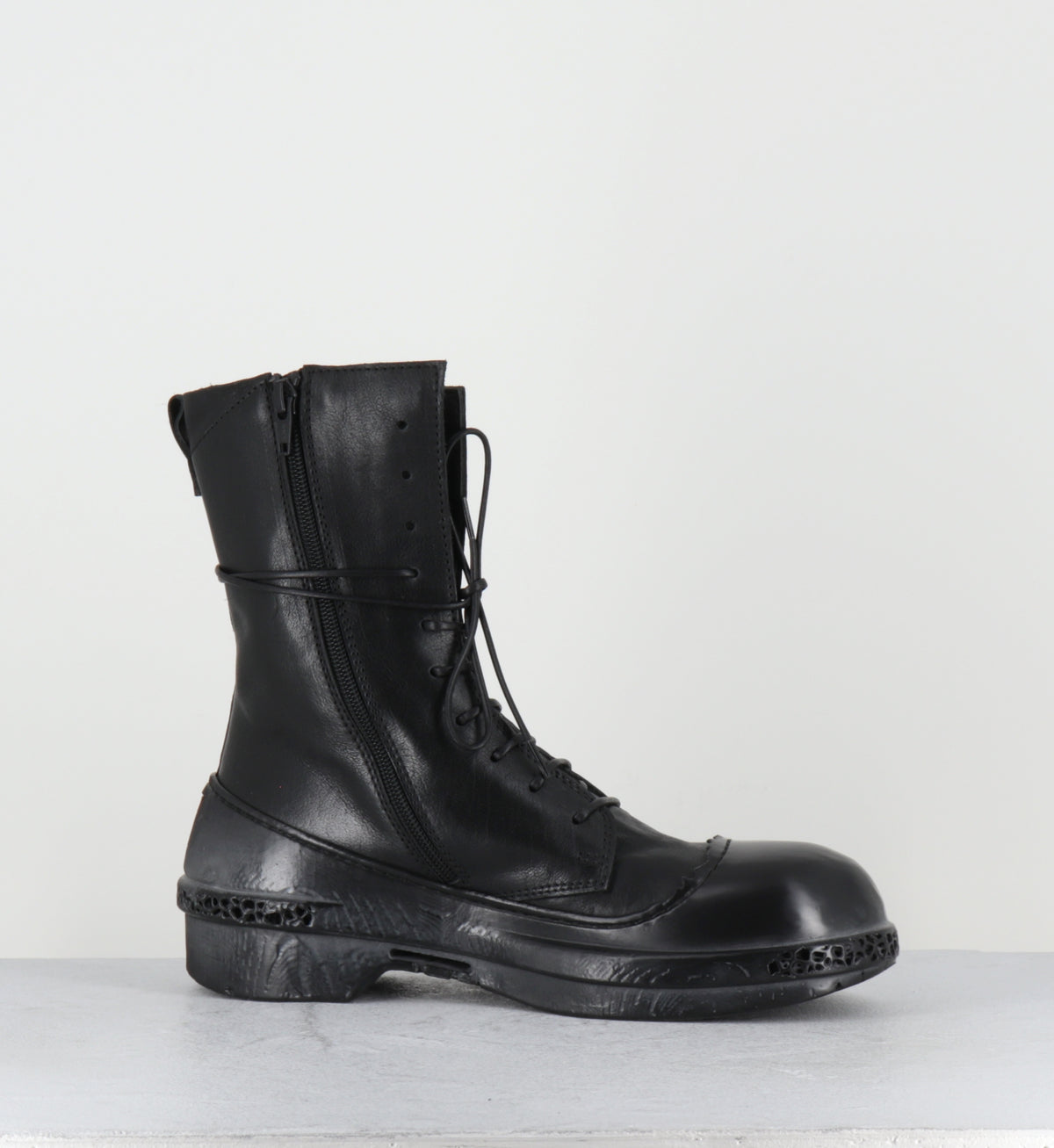 Bottines ) lacets en cuir noir semelle gomme - 83601B KURNI NERO