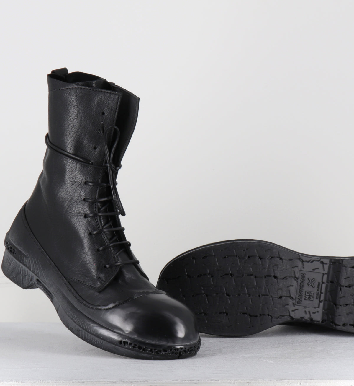 Bottines ) lacets en cuir noir semelle gomme - 83601B KURNI NERO