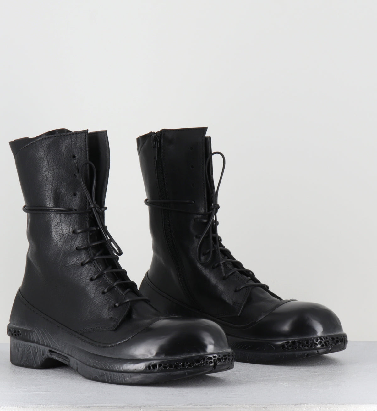 Bottines ) lacets en cuir noir semelle gomme - 83601B KURNI NERO