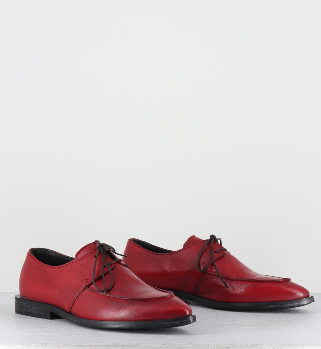 Derby à lacets en cuir rouge bout pointu - 85604A COLORADO ROSSO